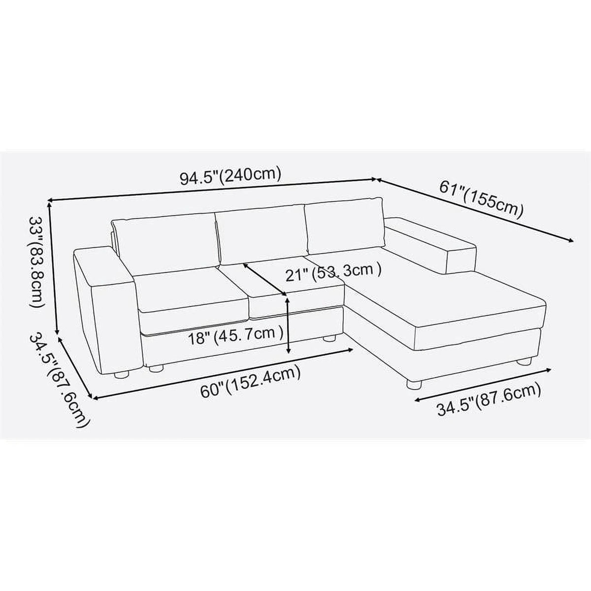 Dark Gray Fabric Sectional Sofa with Reversible Chaise M31377