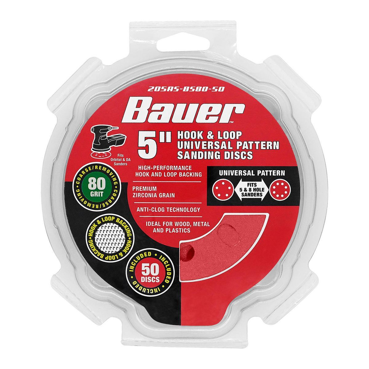 5 in. 80 Grit Hook and Loop Sanding Discs, 50 Pack H502