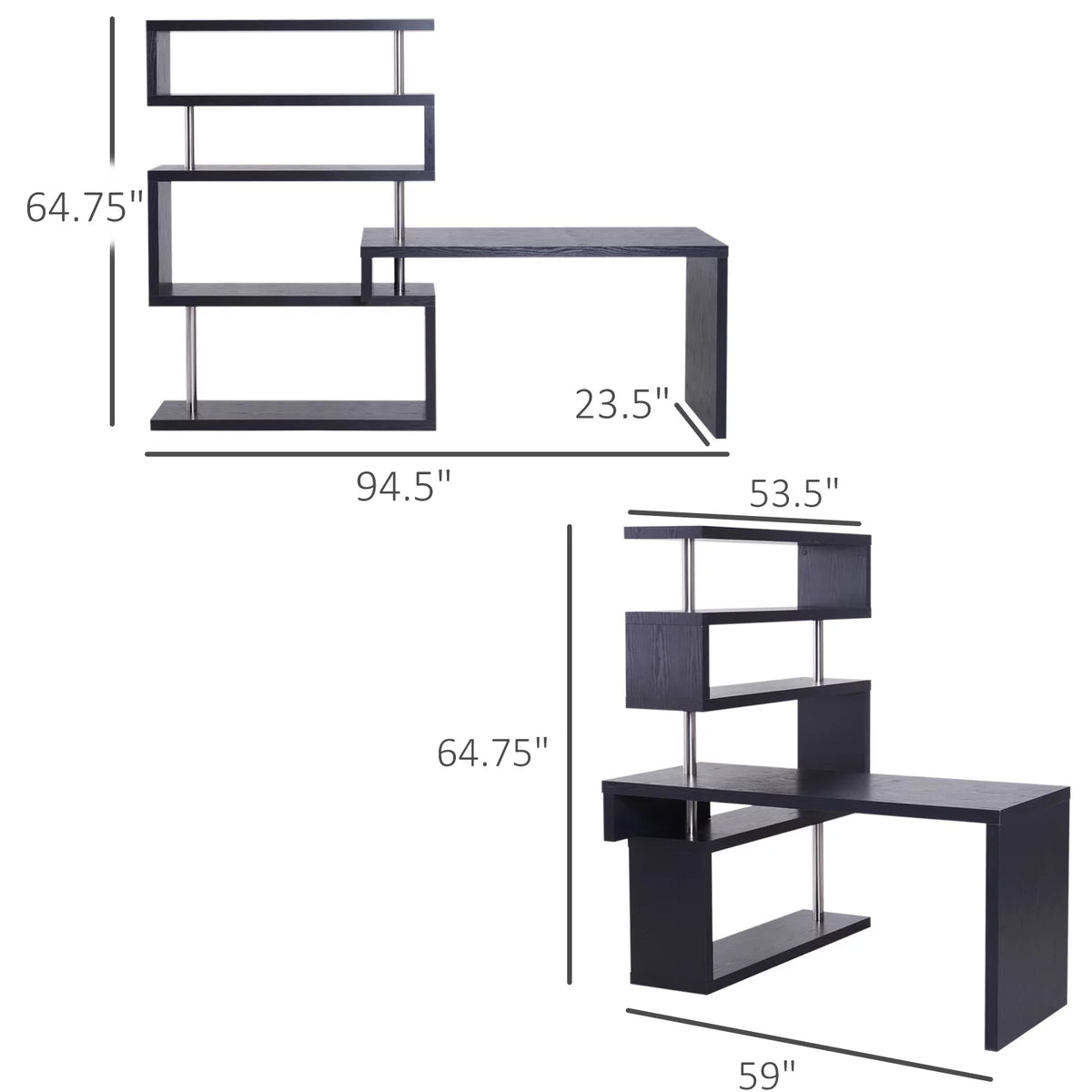 Black L-Shaped Computer Desk with Display Shelves W801120
