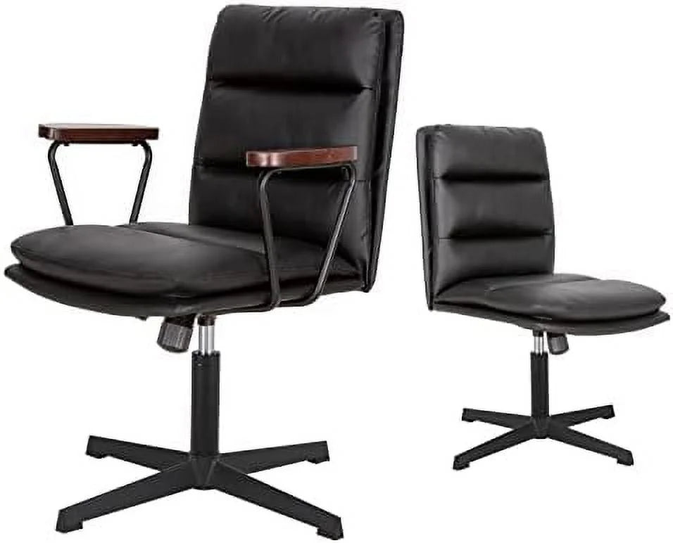 Black PU Padded Criss Cross Office Desk Chair with Wooden Armrests L273