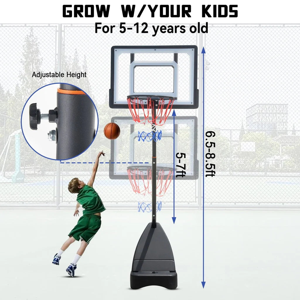 Portable Acrylic Adjustable Height 5-7' Basketball Hoop R8631