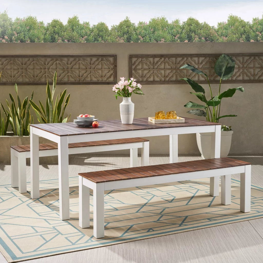 Dark Brown and White 3 Piece Outdoor Wood Picnic Set X16965
