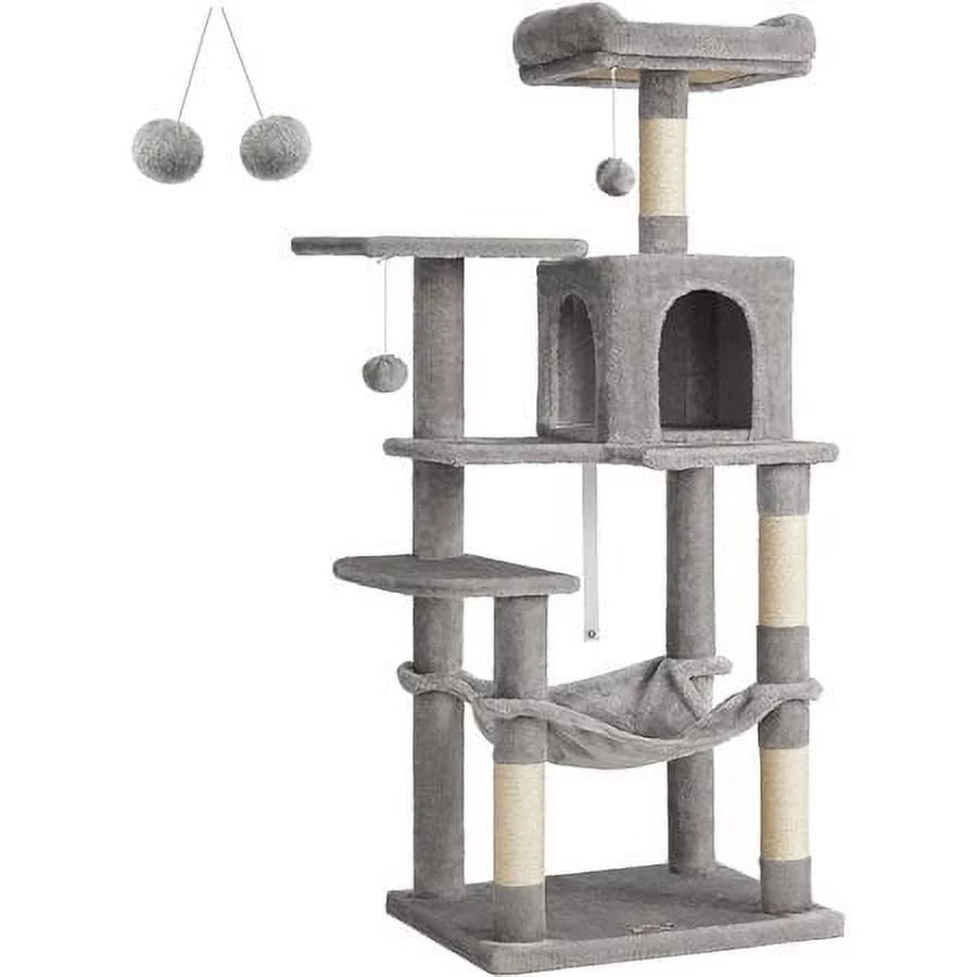 Light Gray Cat Tree with Scratching Posts Hammock R39831