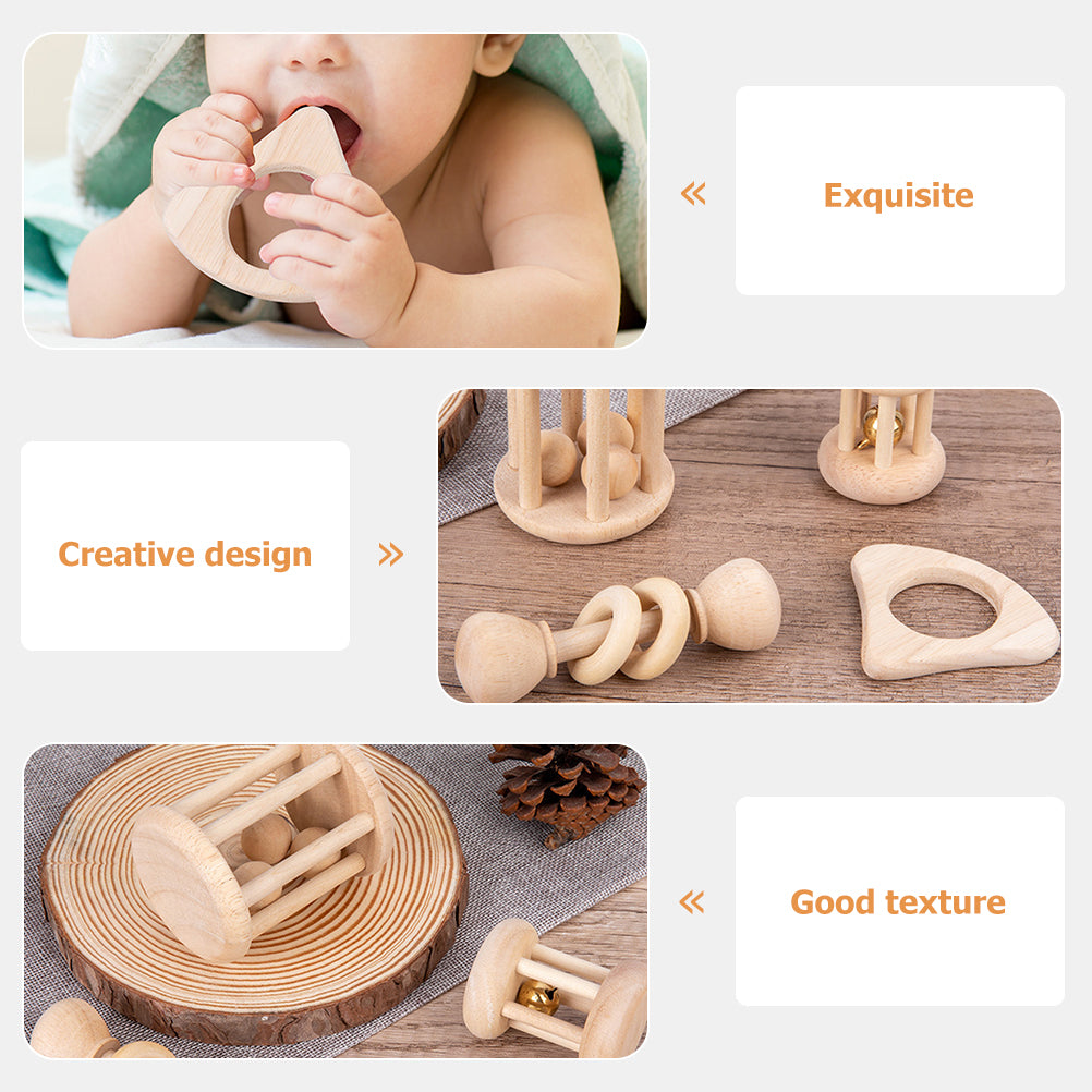 4 Pcs Wooden Baby Wrist Rattles Z15709