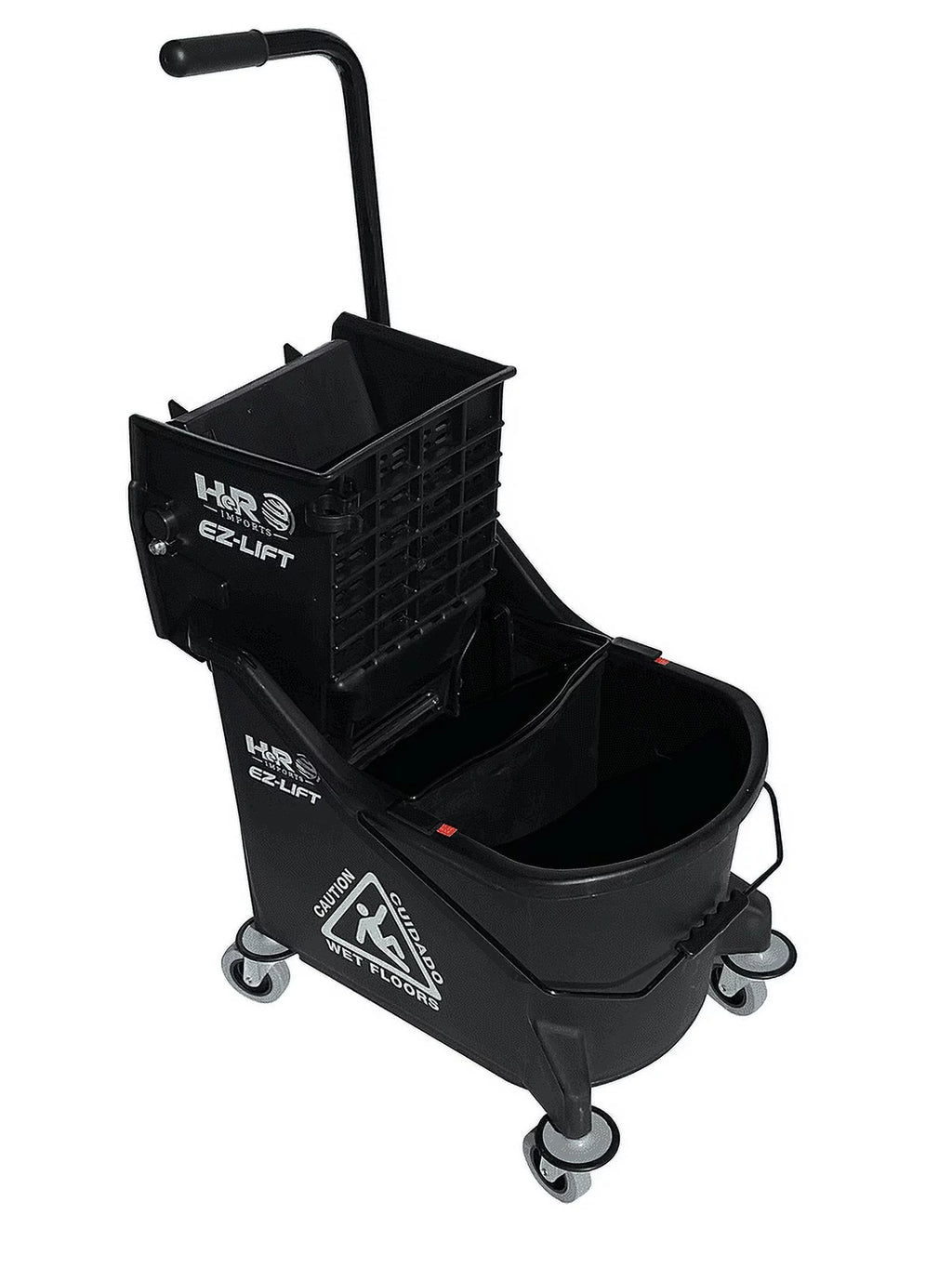 Commercial-Grade Mop Bucket with Separator & Dirty Water Pail, Metal Casters, Side-Press Wringer, Black N145404
