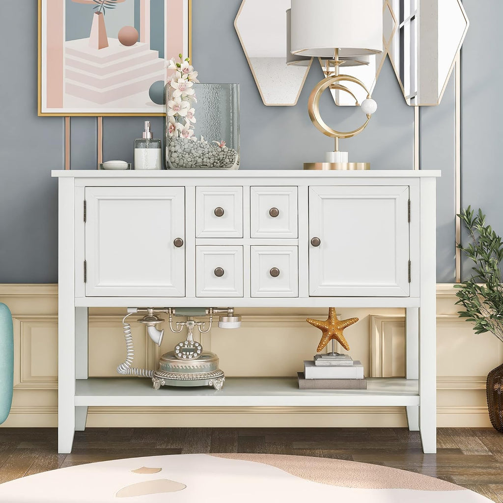Solid Wood Console Table with 3 Drawers, 2 Cabinet and 1 Shelf G813
