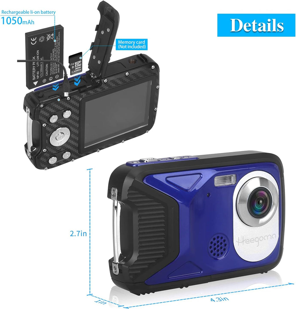 Blue 16MP 1080P Waterproof Digital Camera B662670