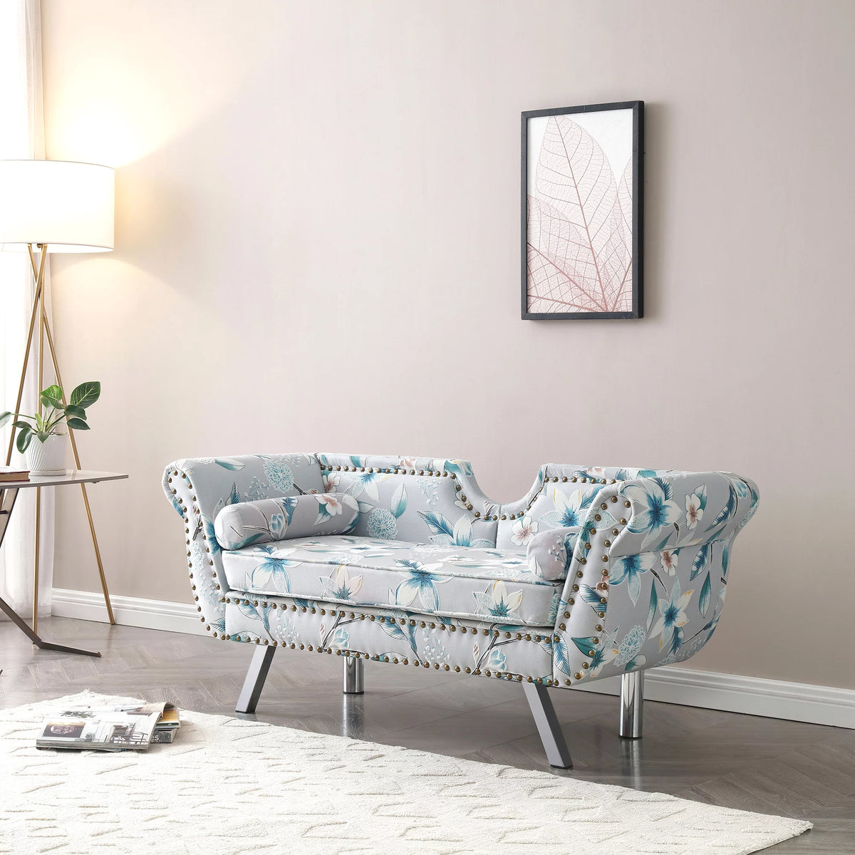 Modern Velvet Loveseat Sofa with Removable Cushion Metal Legs F170