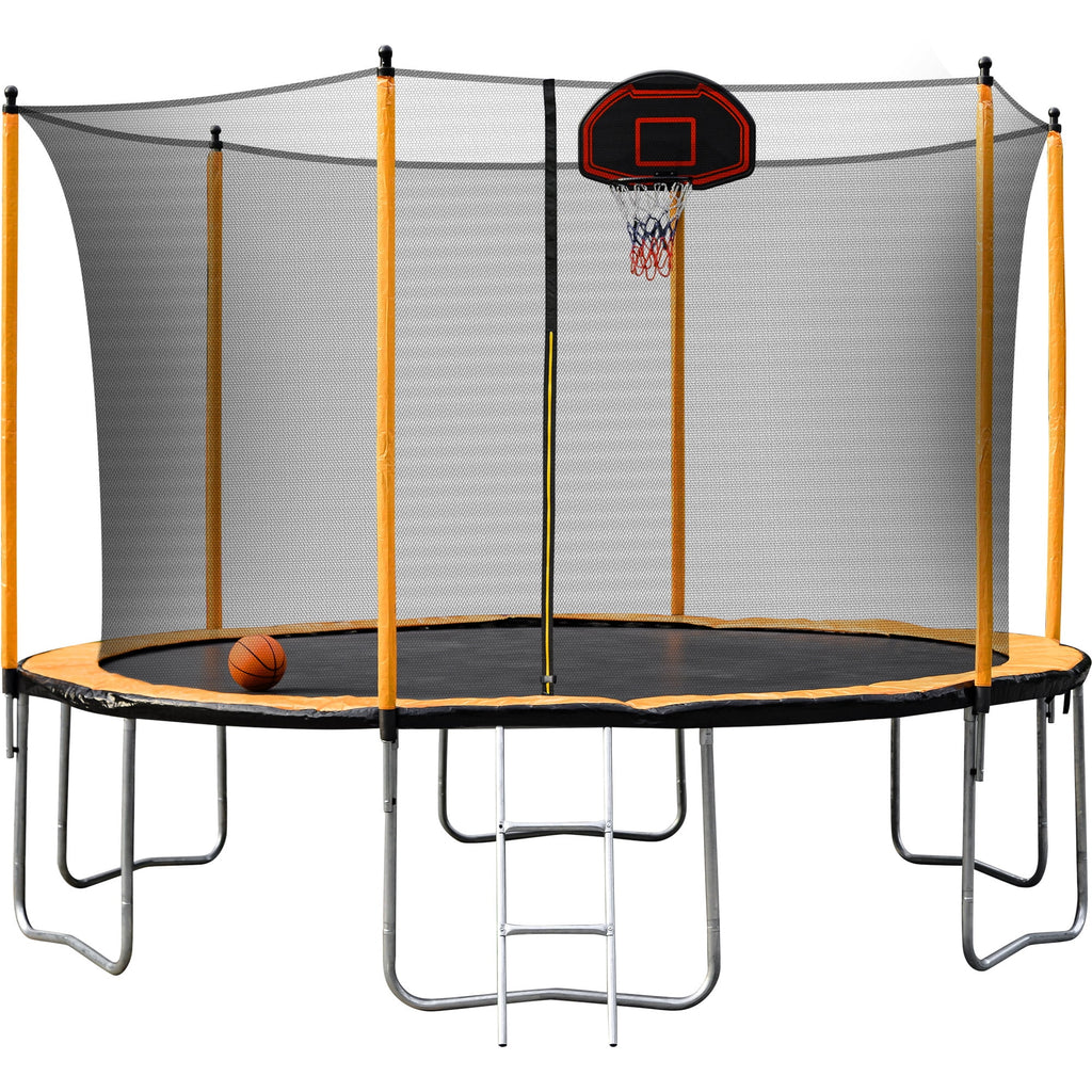 Orange 15FT Trampoline with Basketball Hoop and Ladder A220172