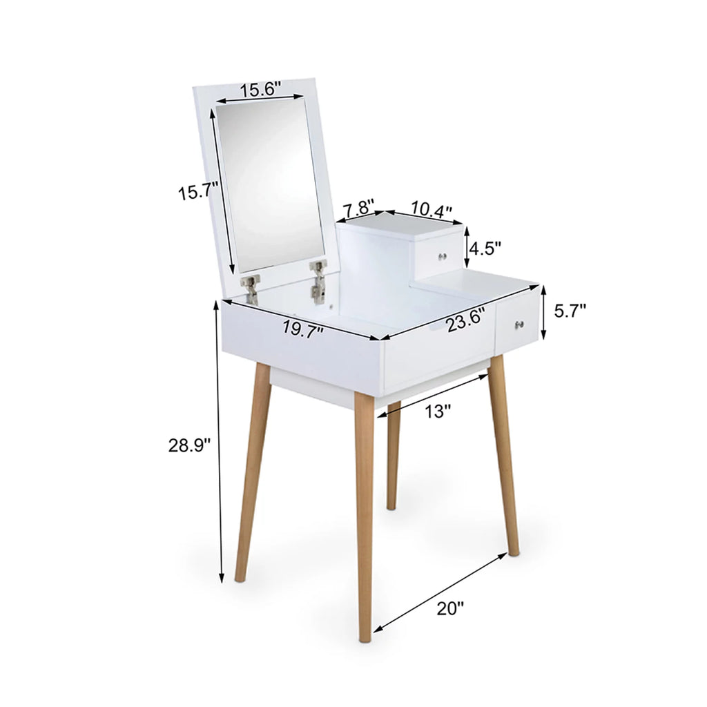 White Wooden Vanity Desk with Flip-top Mirror G285