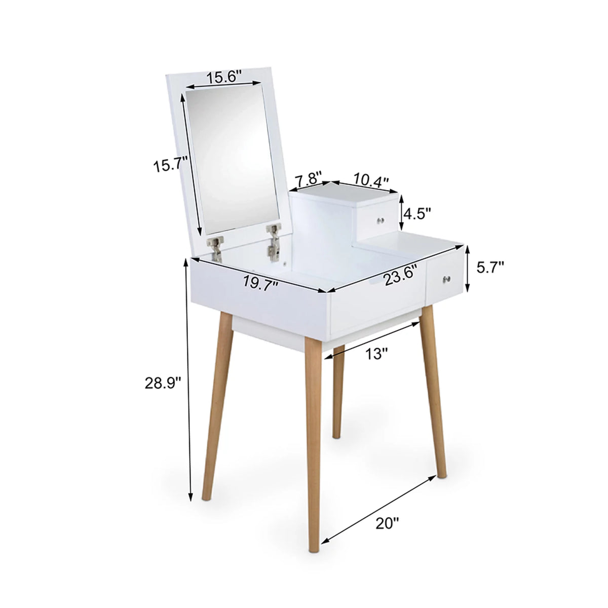 White Wooden Vanity Desk with Flip-top Mirror G285