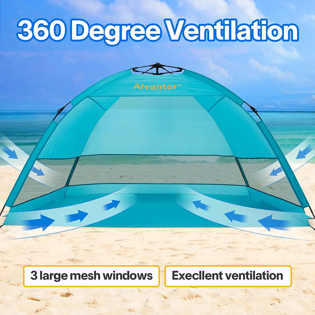 Beach Umbrella Tent Automatic Pop Up Sun Shelter UPF 50+ Canopy F3769