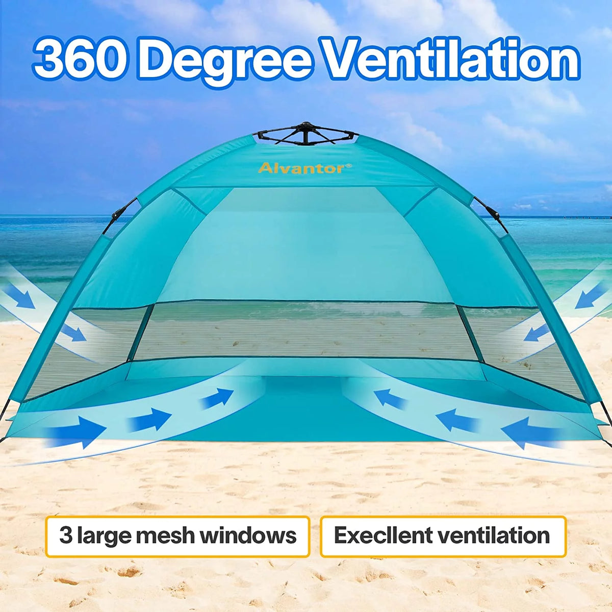 Beach Umbrella Tent Automatic Pop Up Sun Shelter UPF 50+ Canopy F3769