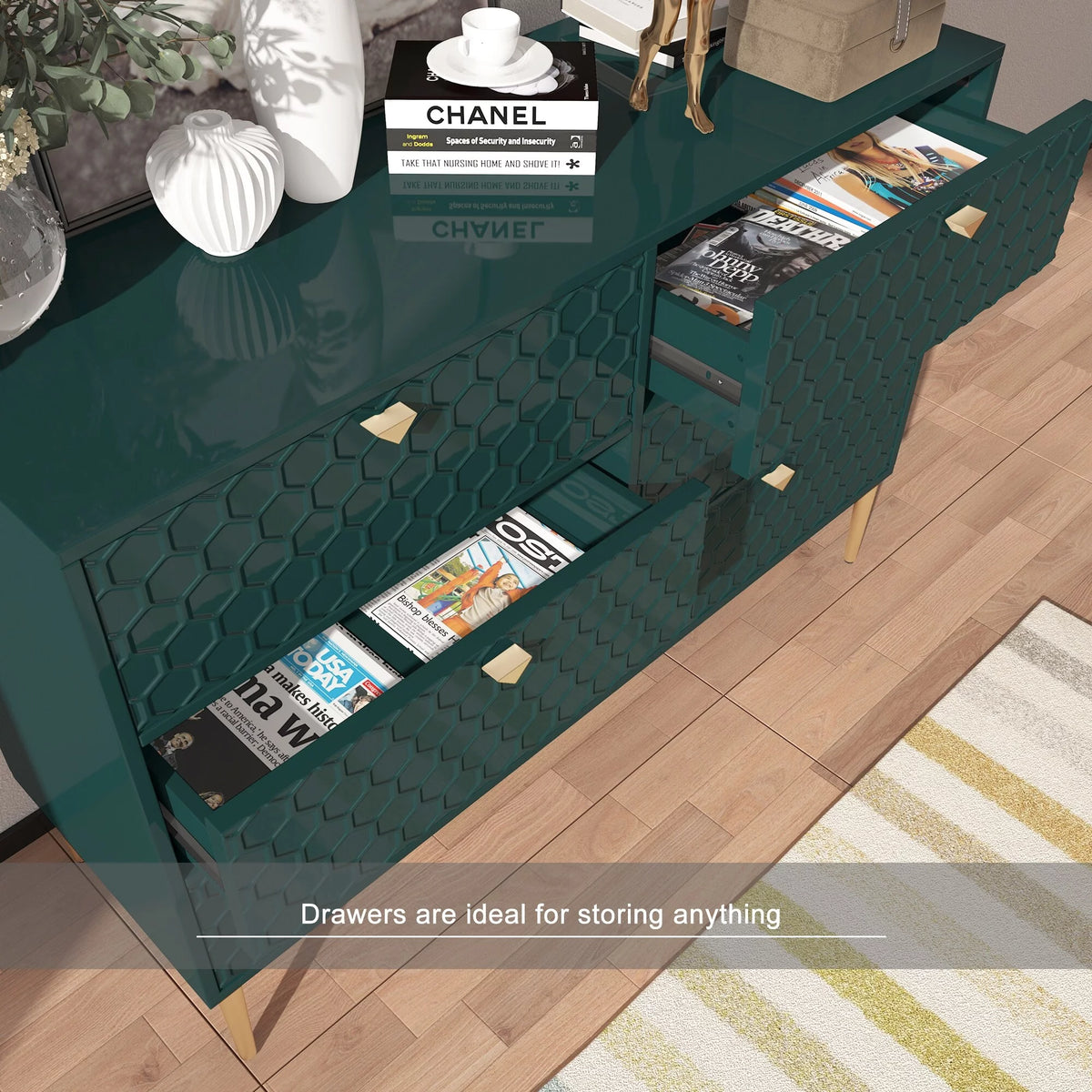 Green 6-Drawer Wood Dresser F54523
