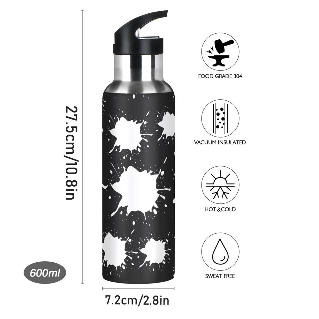 Black White 20 OZ Stainless Steel Vacuum Insulated Water Bottle with Straw Lid B96630
