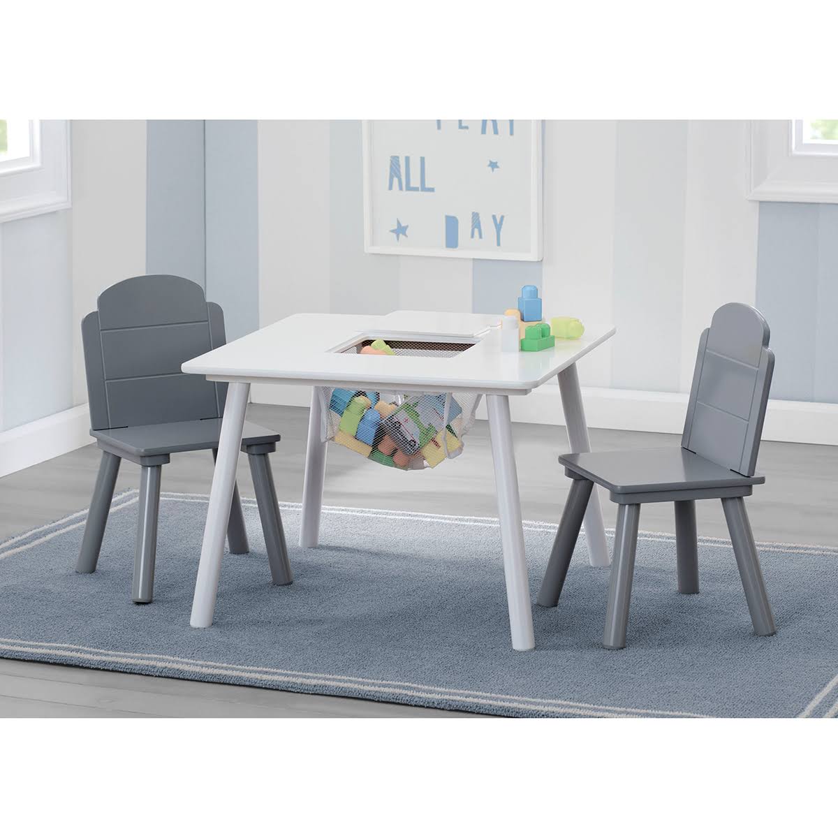 Grey Table and Chair Set with Storage Q7839