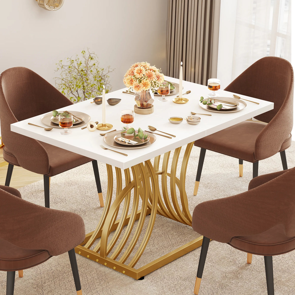 46.9" Gold Rectangular Dining Table P585