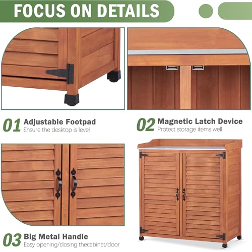 Waterproof Wooden Potting Bench with Metal Work Top B949