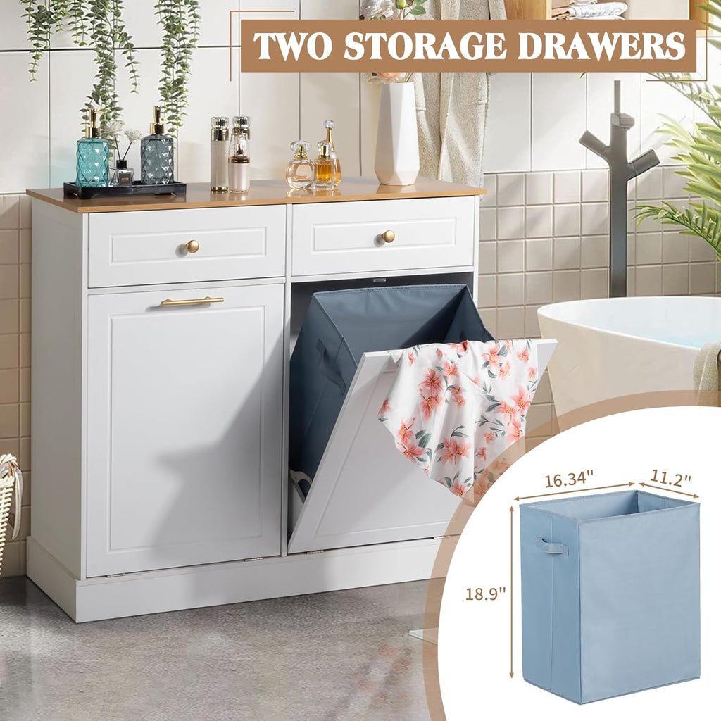 White 2 Doors 2 Drawers 2 Baskets Trash Cabinet I85363
