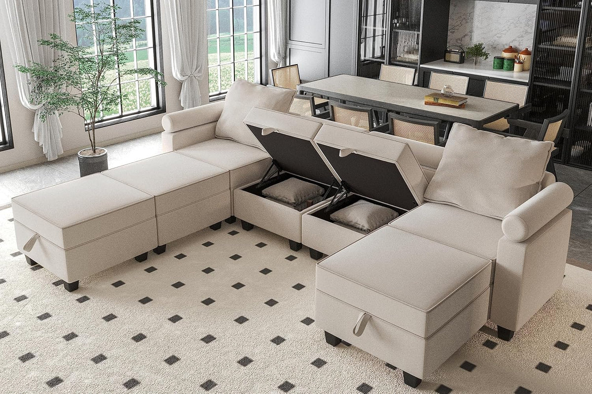Beige Modular Sectional Sofa with Storage Seat J228853