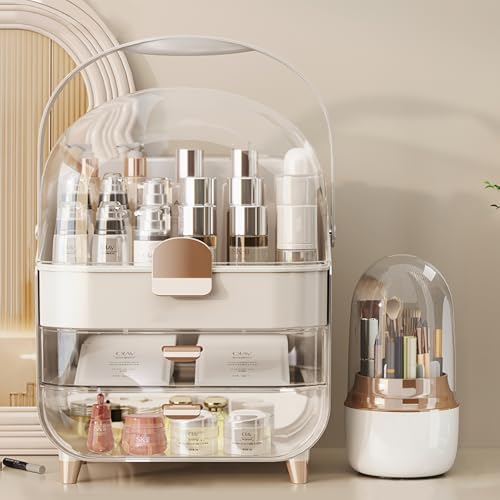 White 15" L×8.5"W×12"H Desktop Makeup Box with Drawers C4213