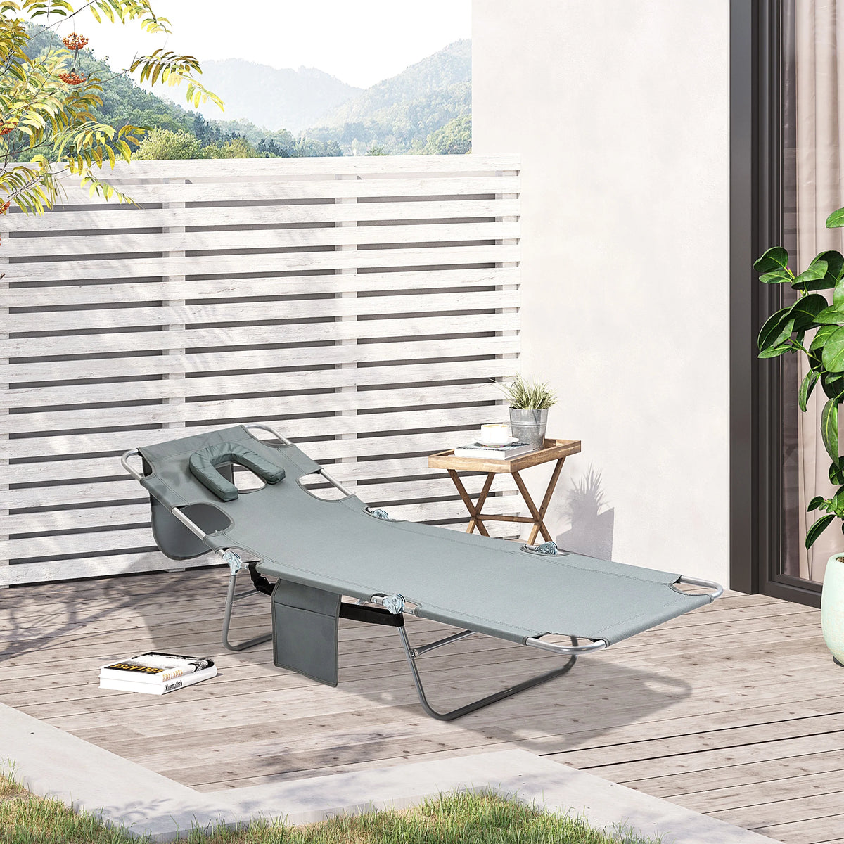 Folding Outdoor Lounge with Face Hole, Gray A76618