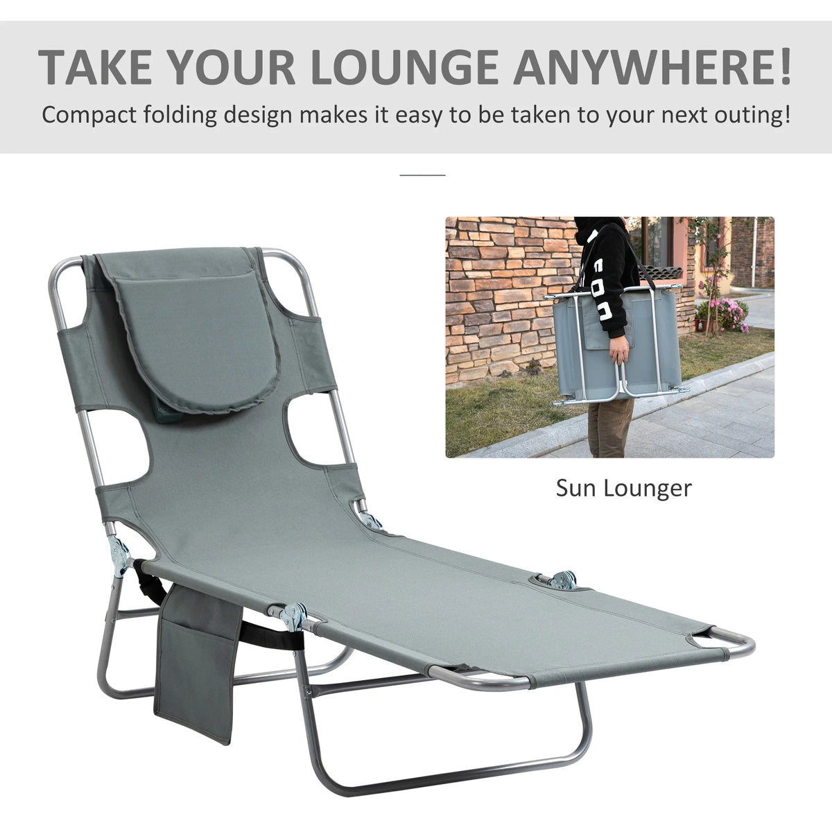 Folding Outdoor Lounge with Face Hole, Gray A76618