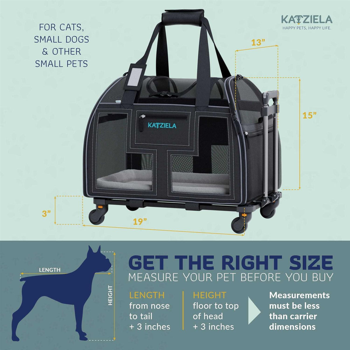 Pet Carrier with Removable Wheels and Telescopic Handle S73223