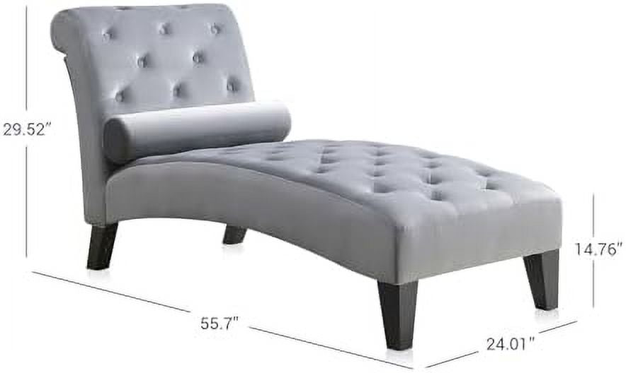 Beige Upholstered Chaise Lounge Sofa with Button Tufted Back and Hardwood Legs D608