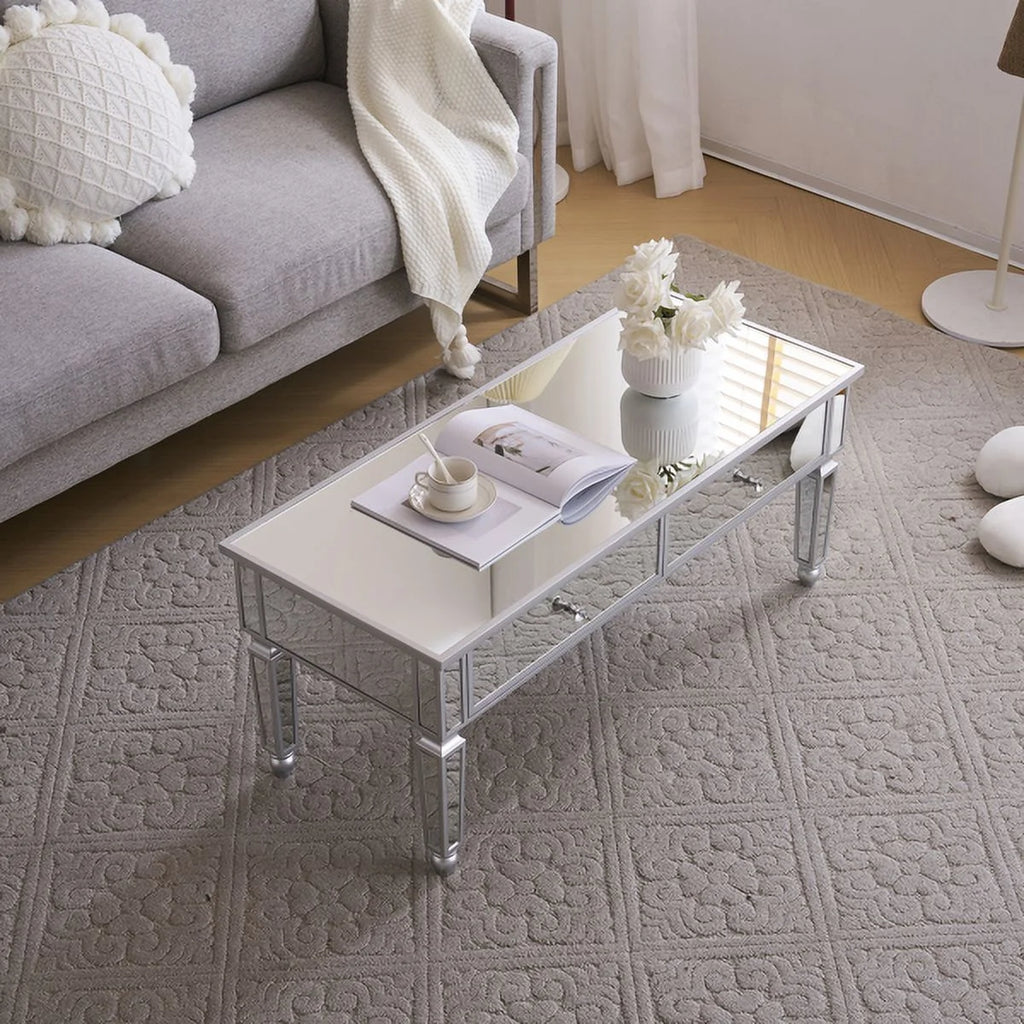 Mirrored Coffee Table with Storage and 2 Drawers V336341