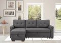 Linen Reversible Sleeper Sectional Sofa with Storage Chaise Dark Gray U847