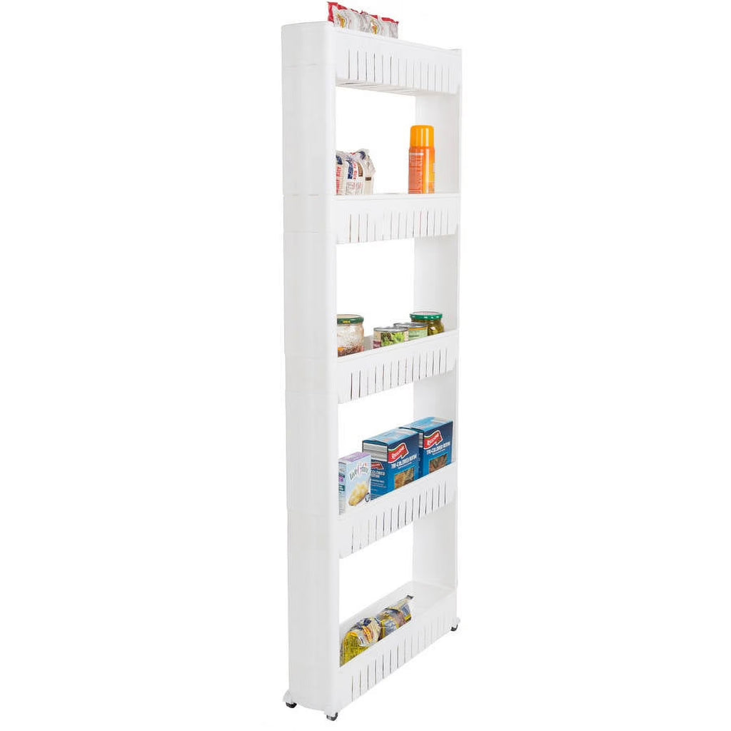 5-Tier White Plastic Rolling Pantry Storage Cart R4598