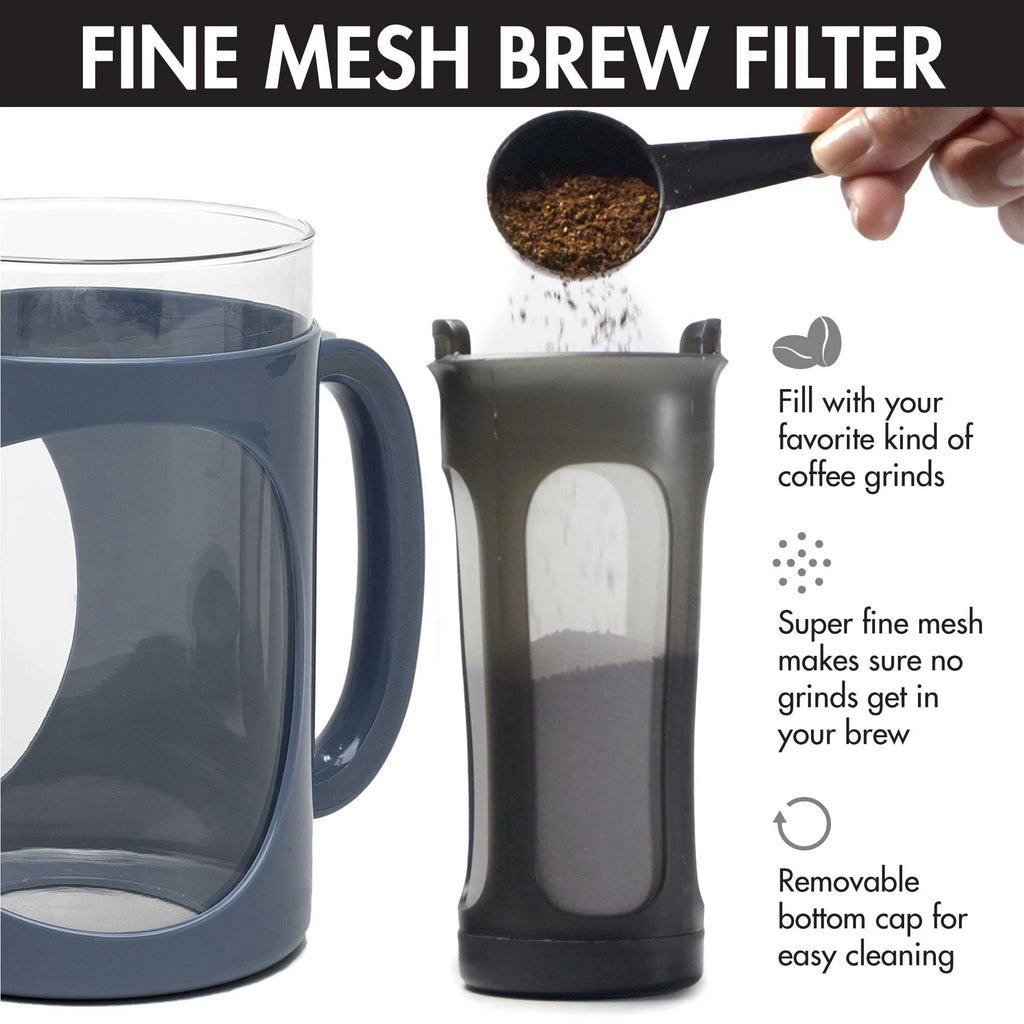 Glass Cold Brew Iced Coffee Maker with Mesh Filter, 1.6 Quarts, Blue L43020