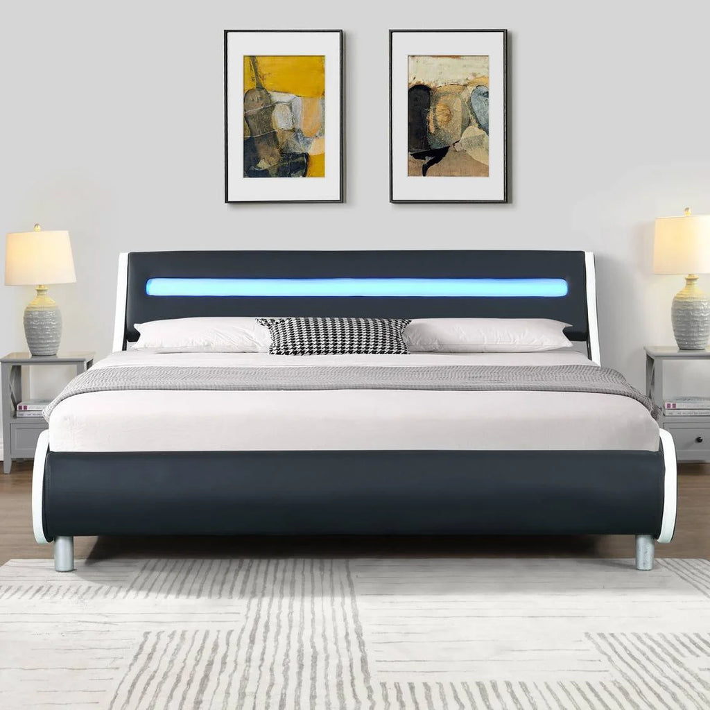 Faux Leather Upholstered Platform Bed Frame Queen Size C7433