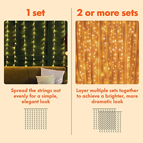 300 LED Curtain String Lights 8 Modes Warm White S7154