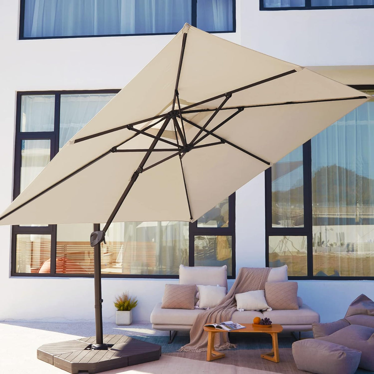 Beige 9x9 FT Square Cantilever Patio Umbrella with Aluminum Frame K31409