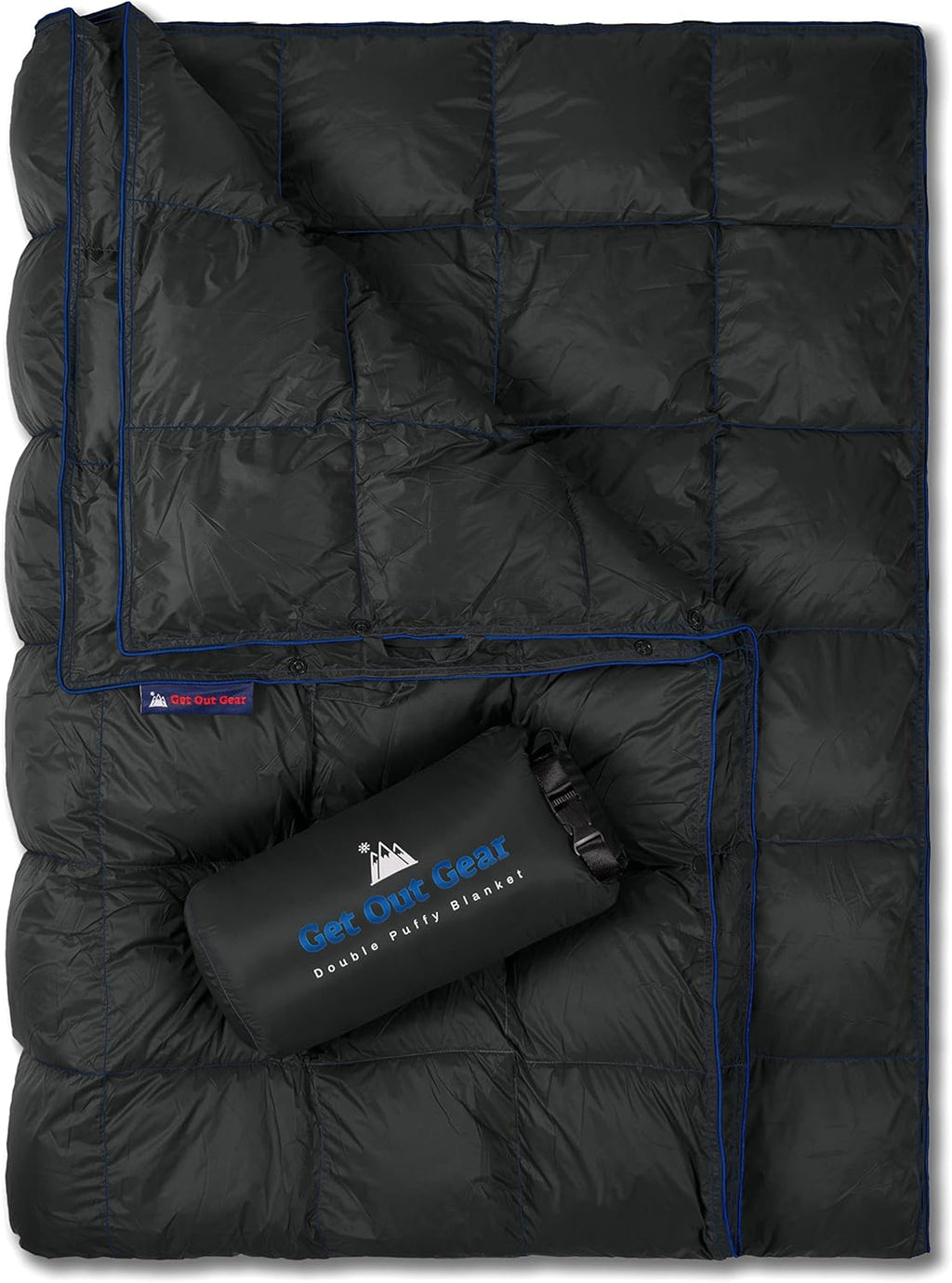 Double Puffy Camping Blanket Water-Resistant Camp Quilt Blue Red O43543