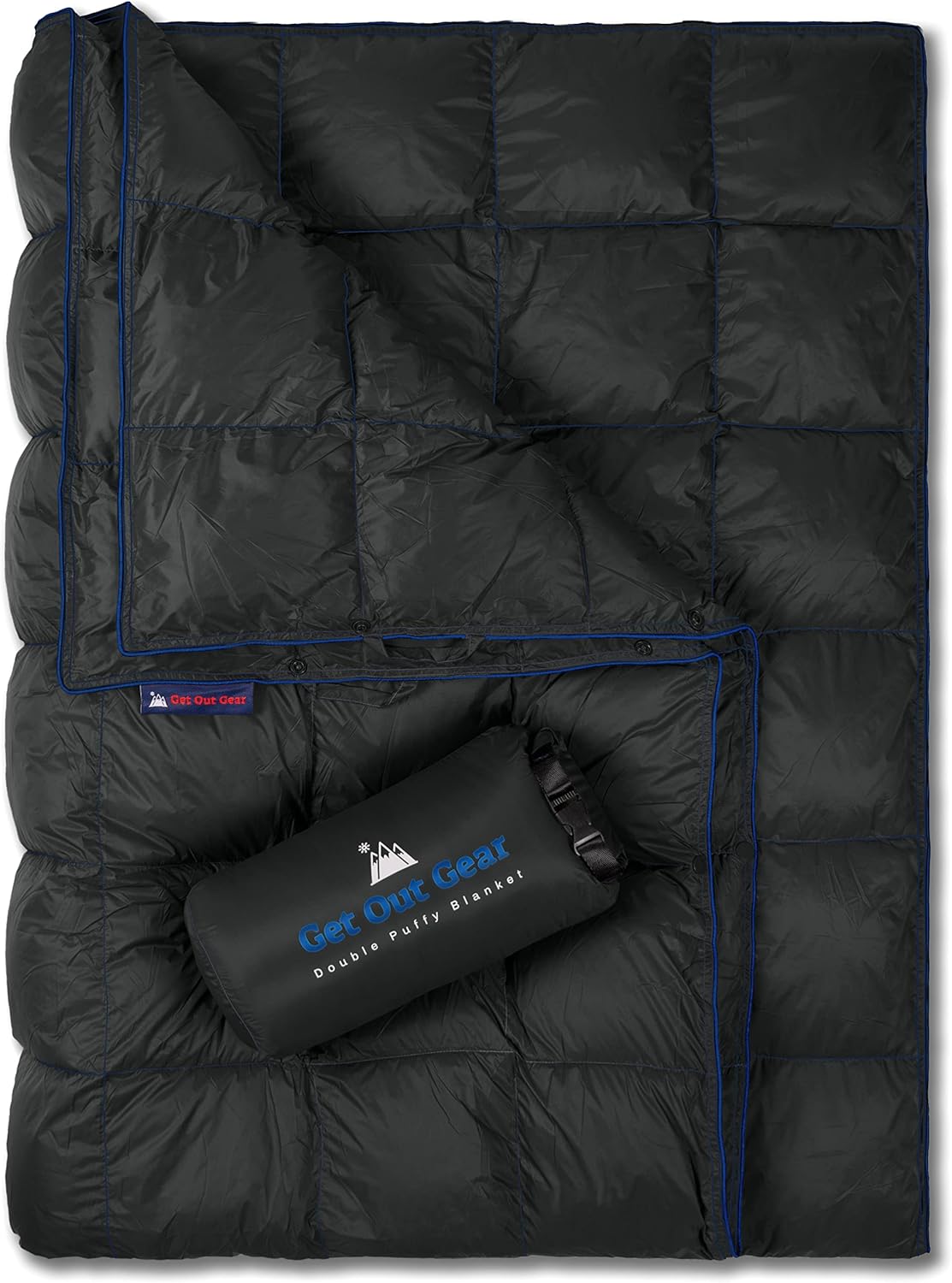 Double Puffy Camping Blanket Water-Resistant Camp Quilt Blue Red O43543