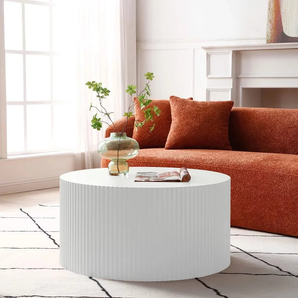 Matte White Round Wooden Coffee Table Set of 2 M499213