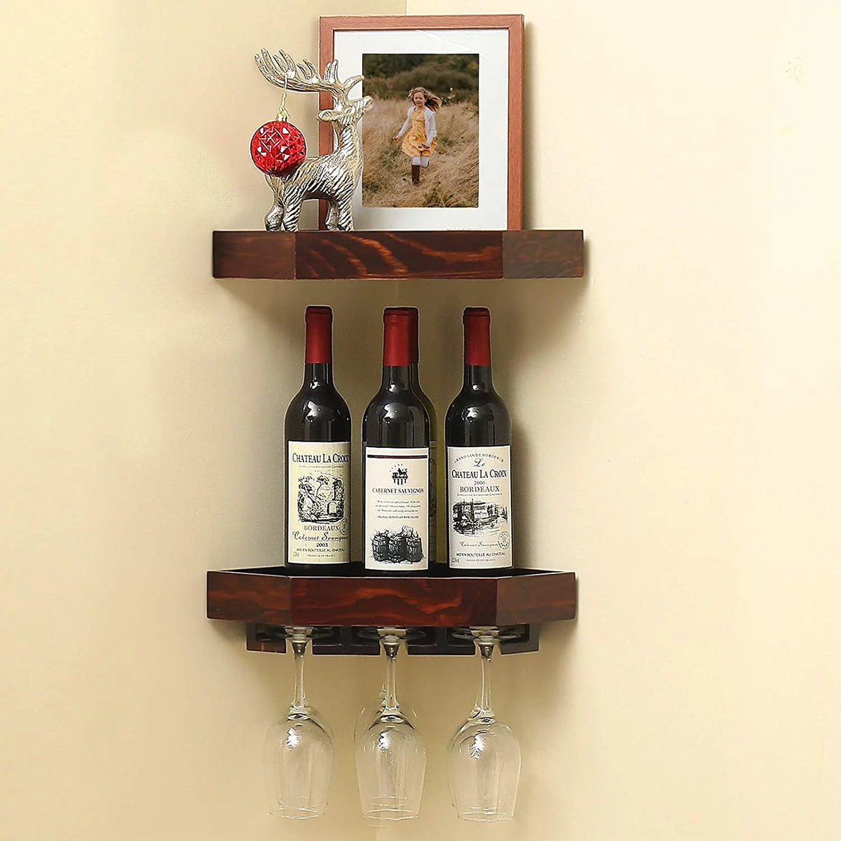 Rustic Wood Corner Floating Shelves Wine Rack 2 Pack G36849