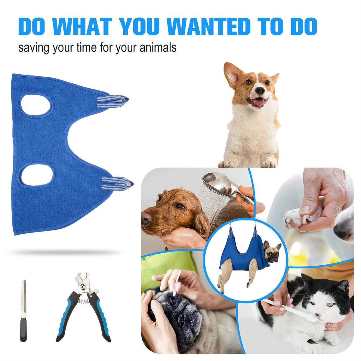 10 in 1 Pet Grooming Hammock Harness with Nail Clippers Trimmer G7887
