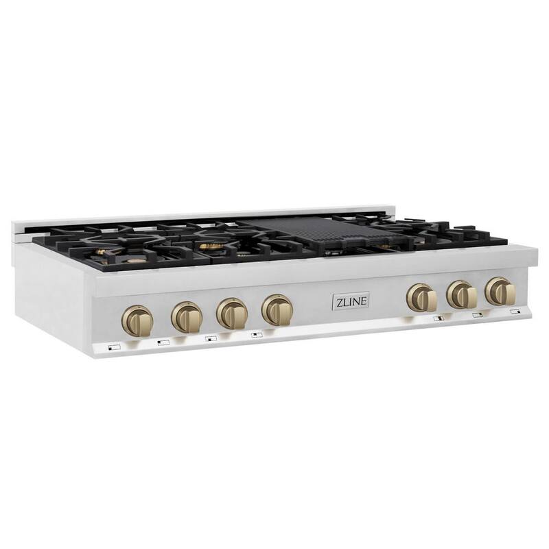 48 in. 7 Burner Gas Cooktop with Champagne Bronze Knobs in Stainless Steel B19036