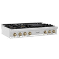 48 in. 7 Burner Gas Cooktop with Champagne Bronze Knobs in Stainless Steel B19036