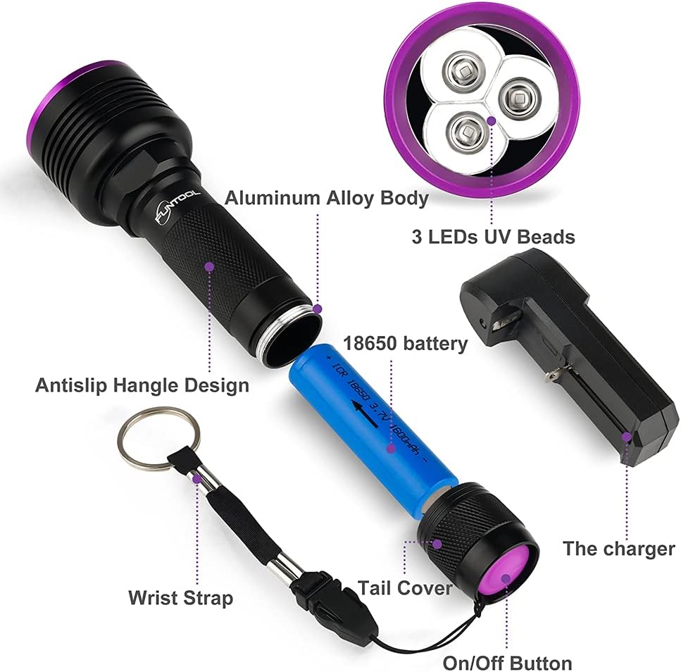 Black Light Flashlight UV Flashlight Rechargeable Ultraviolet 385-395nm T17793
