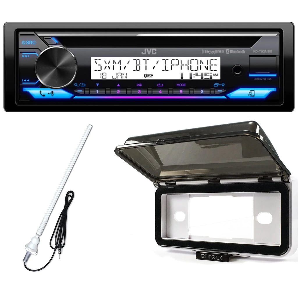 Single DIN Marine Bluetooth AM/FM Radio Stereo Receiver with Dash Protector and Antenna A443702