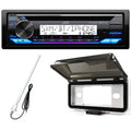 Single DIN Marine Bluetooth AM/FM Radio Stereo Receiver with Dash Protector and Antenna A443702