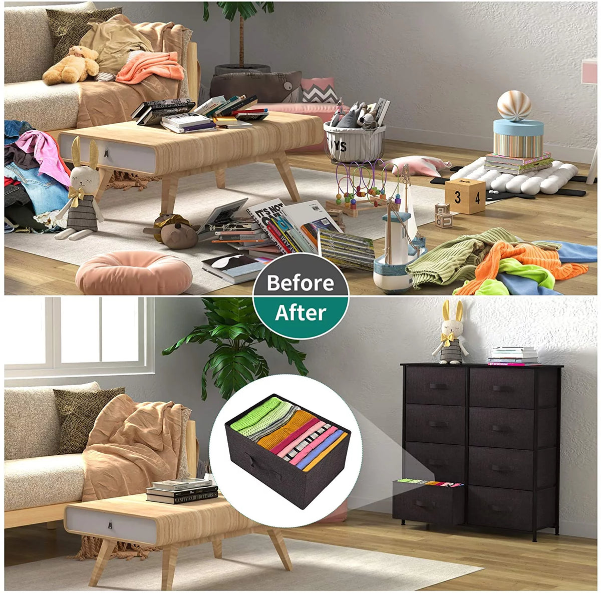 8 Drawer Fabric Dresser with Wooden Top Shelf S91358