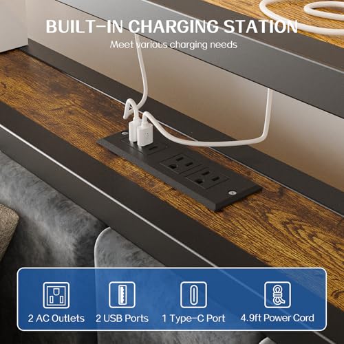 Queen Size Platform Bed Frame with Storage Headboard and Charging Station N473935