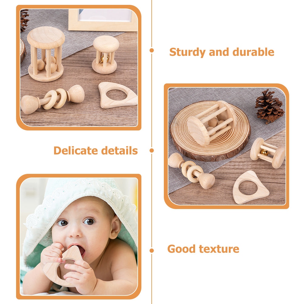 4 Pcs Wooden Baby Wrist Rattles Z15709