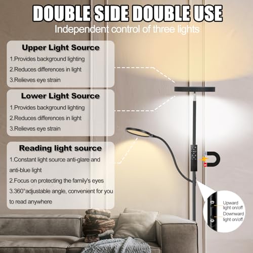 36W 3000LM LED Tall Floor Lamp with Dimmable Reading Light S670
